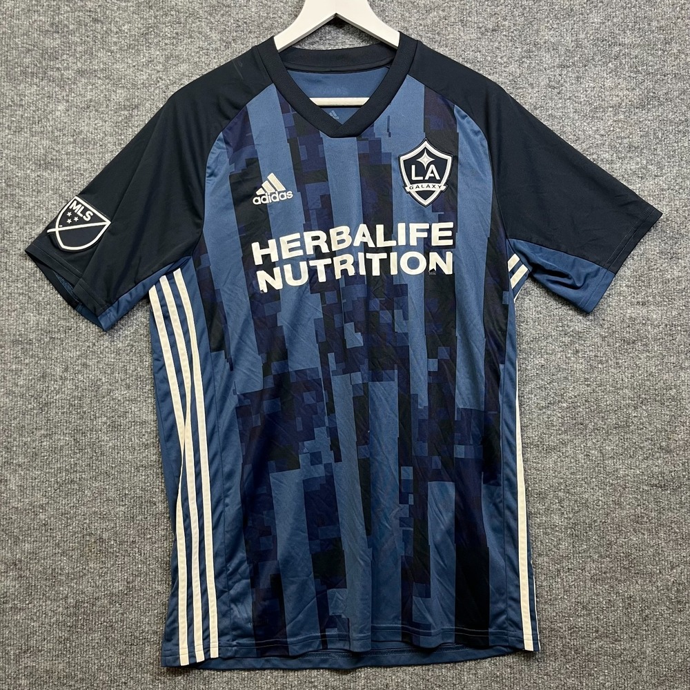 LA Galaxy Adidas Climalite Soccer Jersey Men's Blue Short Sleeve Sports - Large